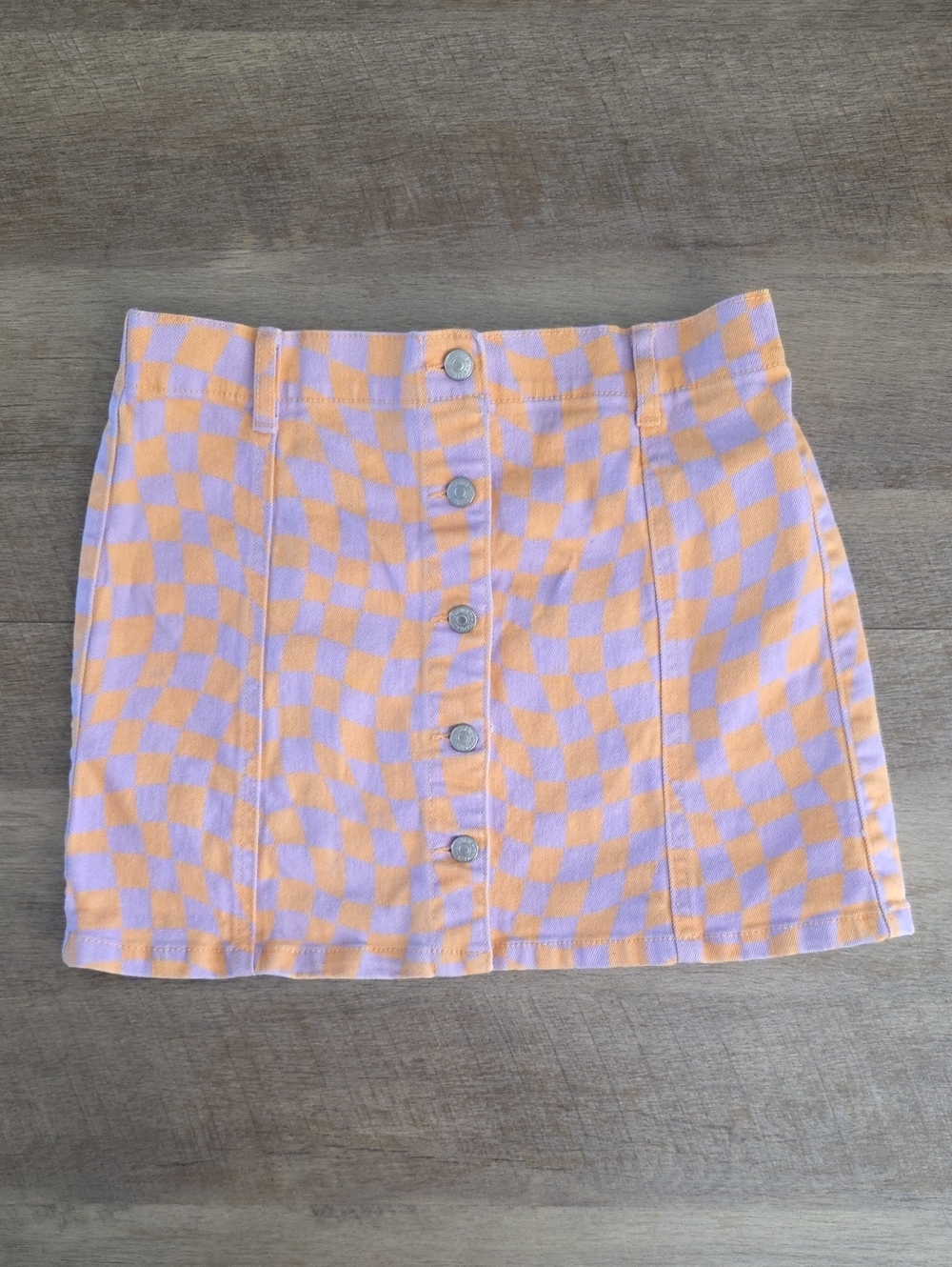 Forever 21 Kids- Checkerboard Button-Front Denim Mini Skirt. Sz 13/14